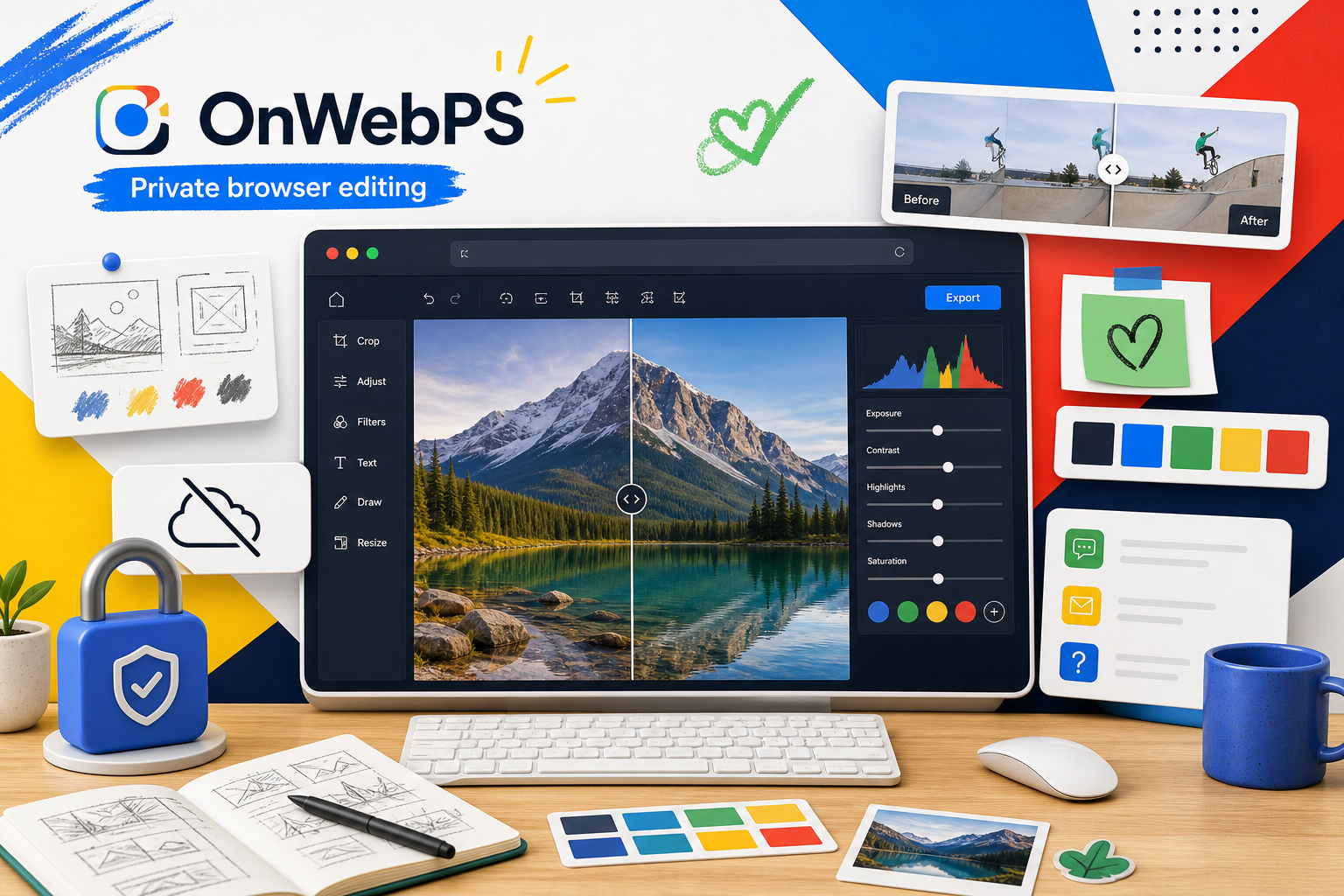 OnWebPS product interface showing private browser image editing